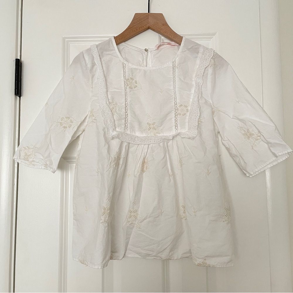 ZARA Trafaluc collection white blouse with floral embroidery XS